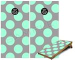 Cornhole Game Board Vinyl Skin Wrap Kit - Premium Laminated - Kearas Polka Dots Mint And Gray fits 24x48 game boards (GAMEBOARDS NOT INCLUDED)