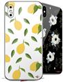 2 Decal style Skin Wraps set for Apple iPhone X and XS Lemon Leaves White