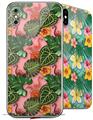 2 Decal style Skin Wraps set for Apple iPhone X and XS Famingos and Flowers Pink