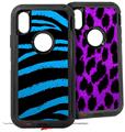 2x Decal style Skin Wrap Set compatible with Otterbox Defender iPhone X and Xs Case - Zebra Blue (CASE NOT INCLUDED)