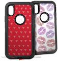 2x Decal style Skin Wrap Set compatible with Otterbox Defender iPhone X and Xs Case - Hearts Red On White (CASE NOT INCLUDED)