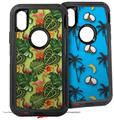 2x Decal style Skin Wrap Set compatible with Otterbox Defender iPhone X and Xs Case - Famingos and Flowers Sage Green (CASE NOT INCLUDED)