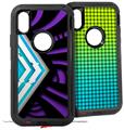 2x Decal style Skin Wrap Set compatible with Otterbox Defender iPhone X and Xs Case - Black Waves Neon Teal Purple (CASE NOT INCLUDED)