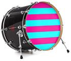 Decal Skin works with most 24" Bass Kick Drum Heads Psycho Stripes Neon Teal and Hot Pink - DRUM HEAD NOT INCLUDED