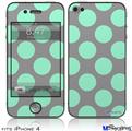 iPhone 4 Decal Style Vinyl Skin - Kearas Polka Dots Mint And Gray (DOES NOT fit newer iPhone 4S)