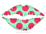 Kearas Polka Dots Pink And Blue - Kissing Lips Fabric Wall Skin Decal measures 24x15 inches