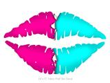 Ripped Colors Hot Pink Neon Teal - Kissing Lips Fabric Wall Skin Decal measures 24x15 inches