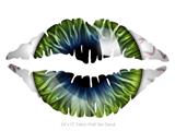 Eyeball Blue Green - Kissing Lips Fabric Wall Skin Decal measures 24x15 inches